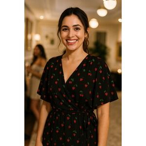 Lane Bryant Cherry Print Wrap Dress with Belt -‎ Plus Size 14/16